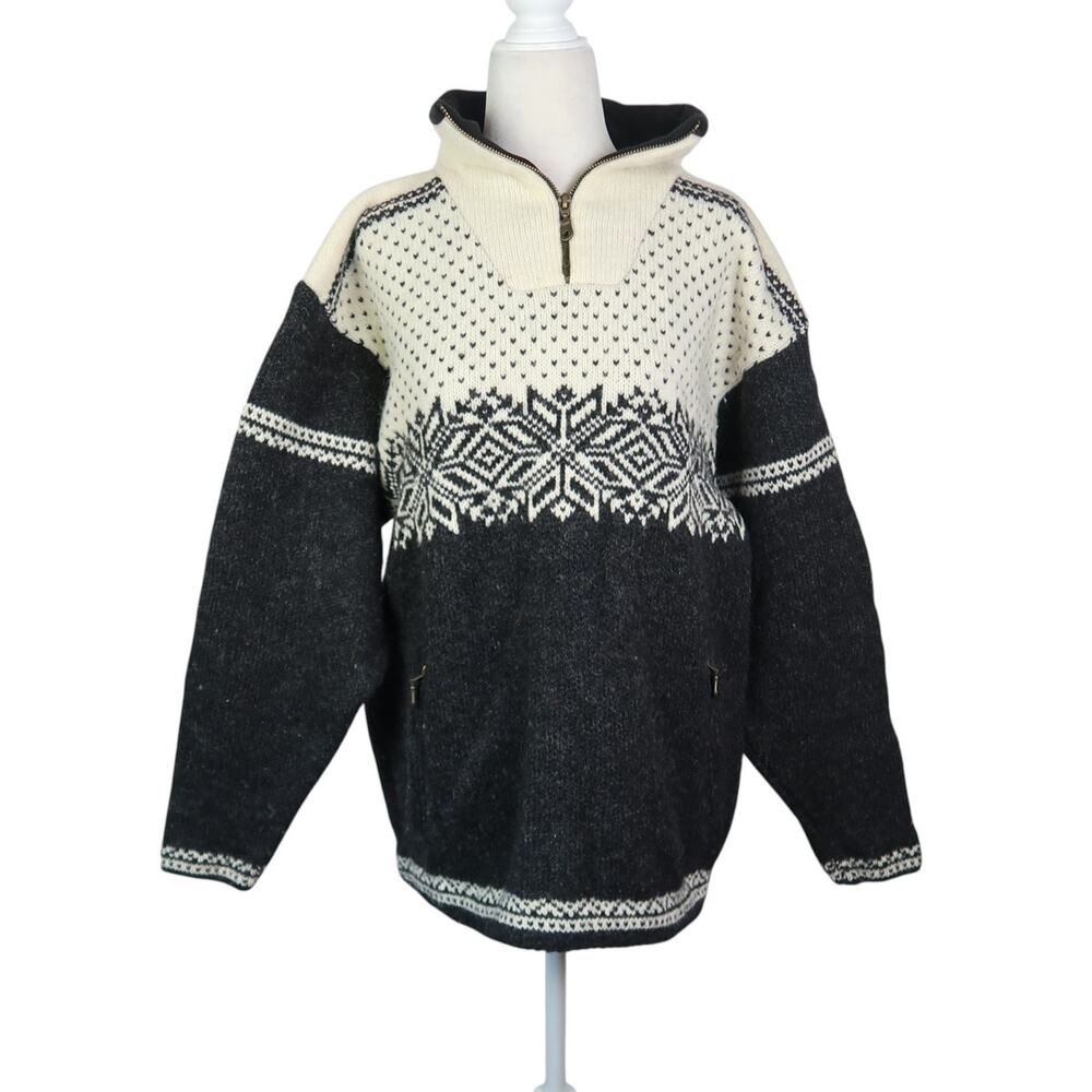 Vintage Norskwear Men's 1/4 Zip Cream Grey Norwegian Wool Sweater S